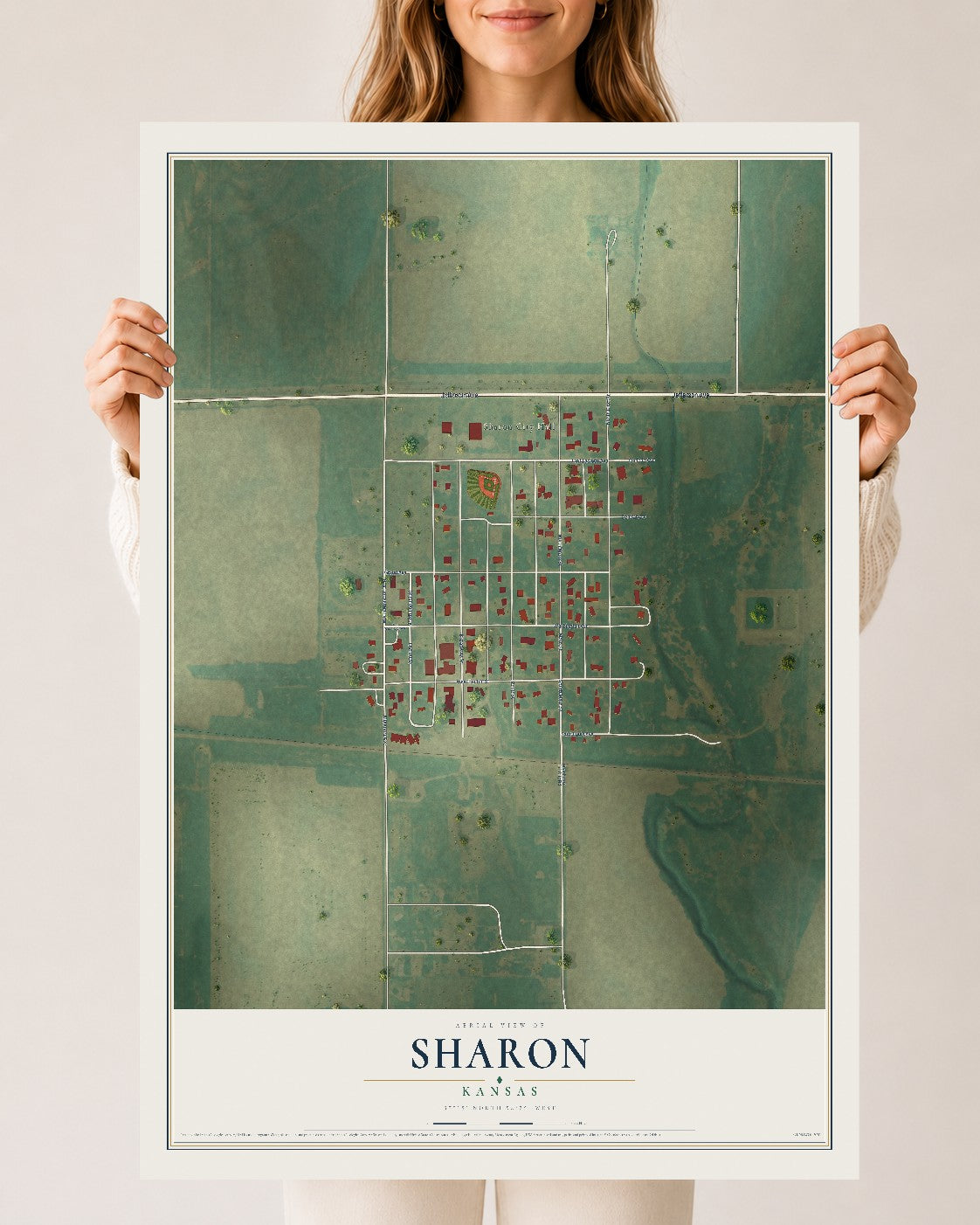 Map of Sharon, Kansas, 24 x 36 inch unframed archival matte print