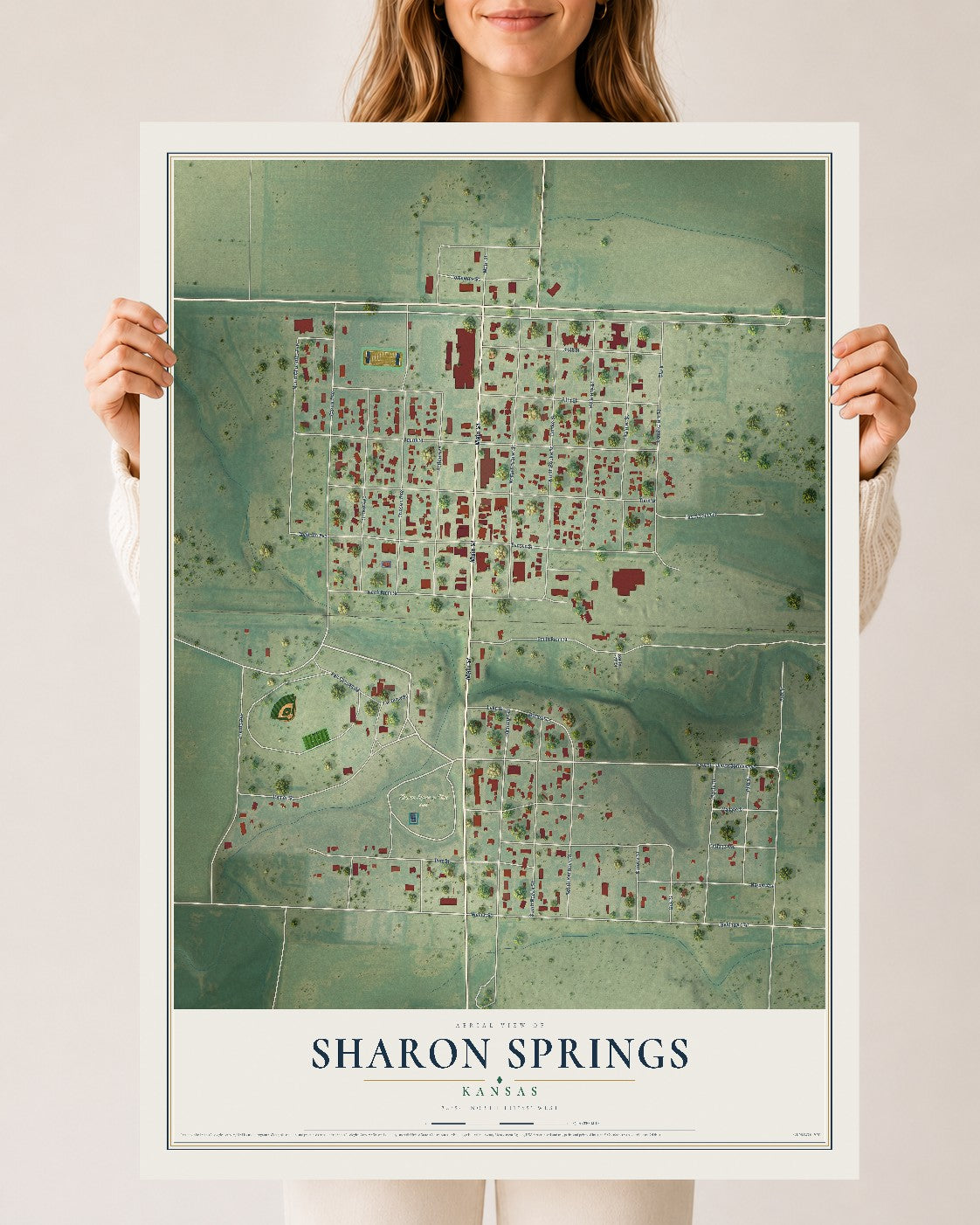 Map of Sharon Springs, Kansas, 24 x 36 inch unframed archival matte print