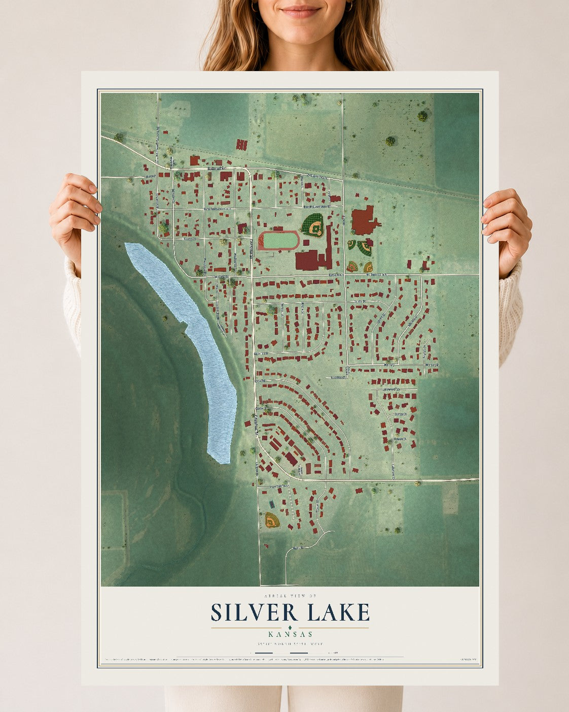 Map of Silver Lake, Kansas, 24 x 36 inch unframed archival matte print