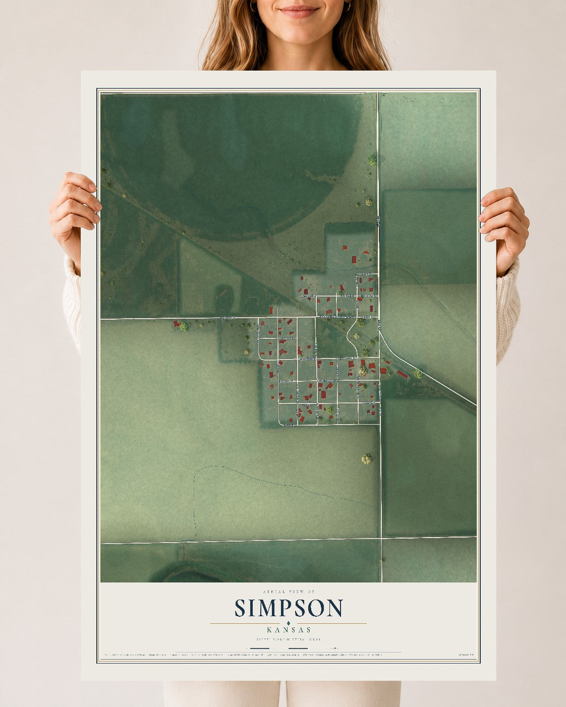 Map of Simpson, Kansas, 24 x 36 inch unframed archival matte print