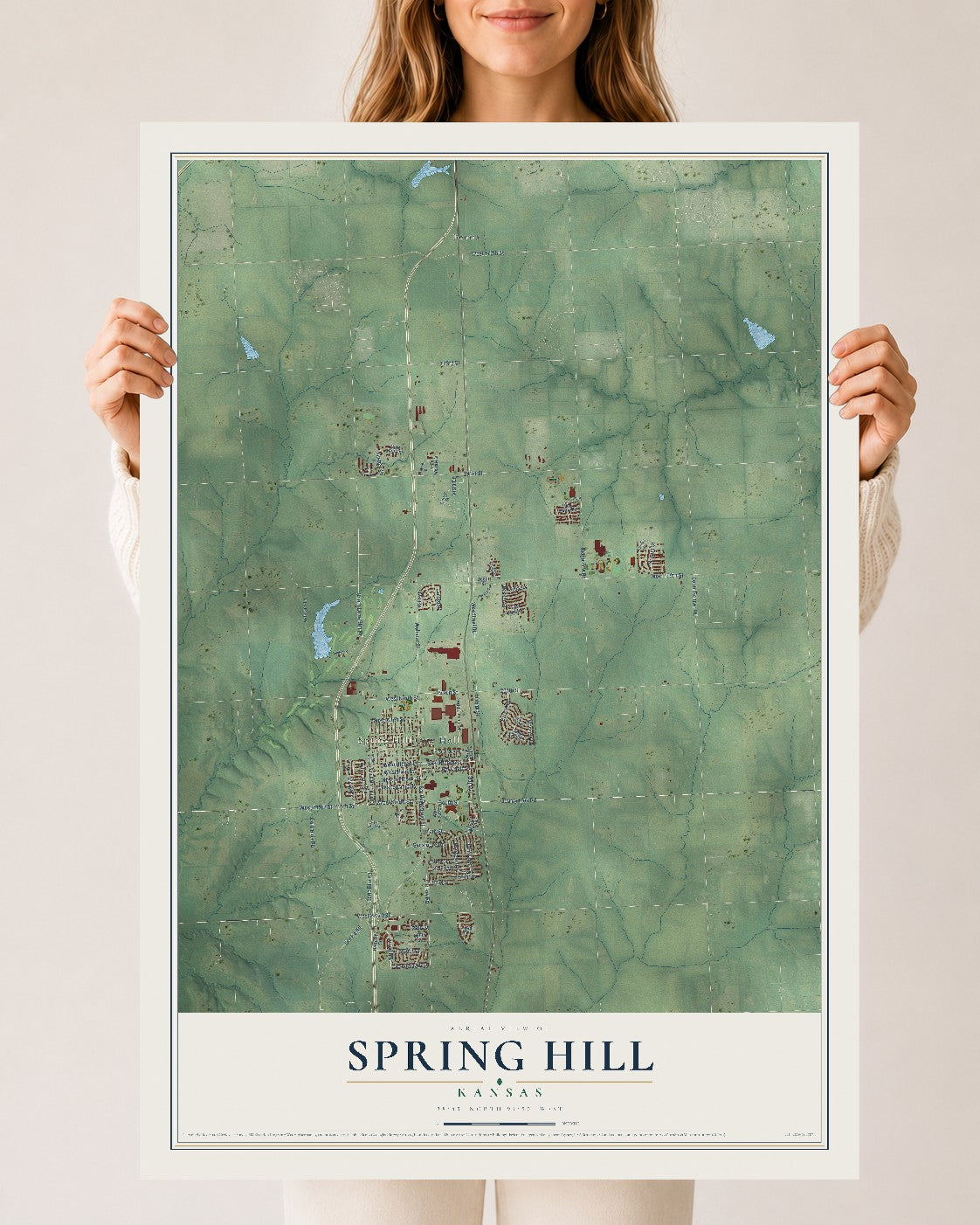 Map of Spring Hill, Kansas, 24 x 36 inch unframed archival matte print