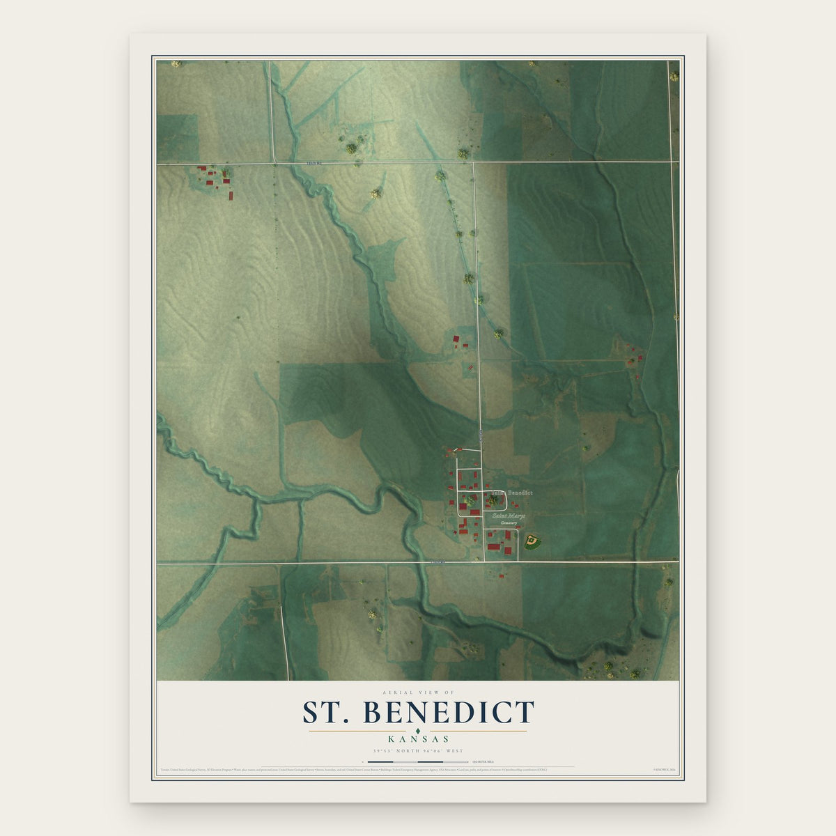 St. Benedict, Kansas map print, the full design