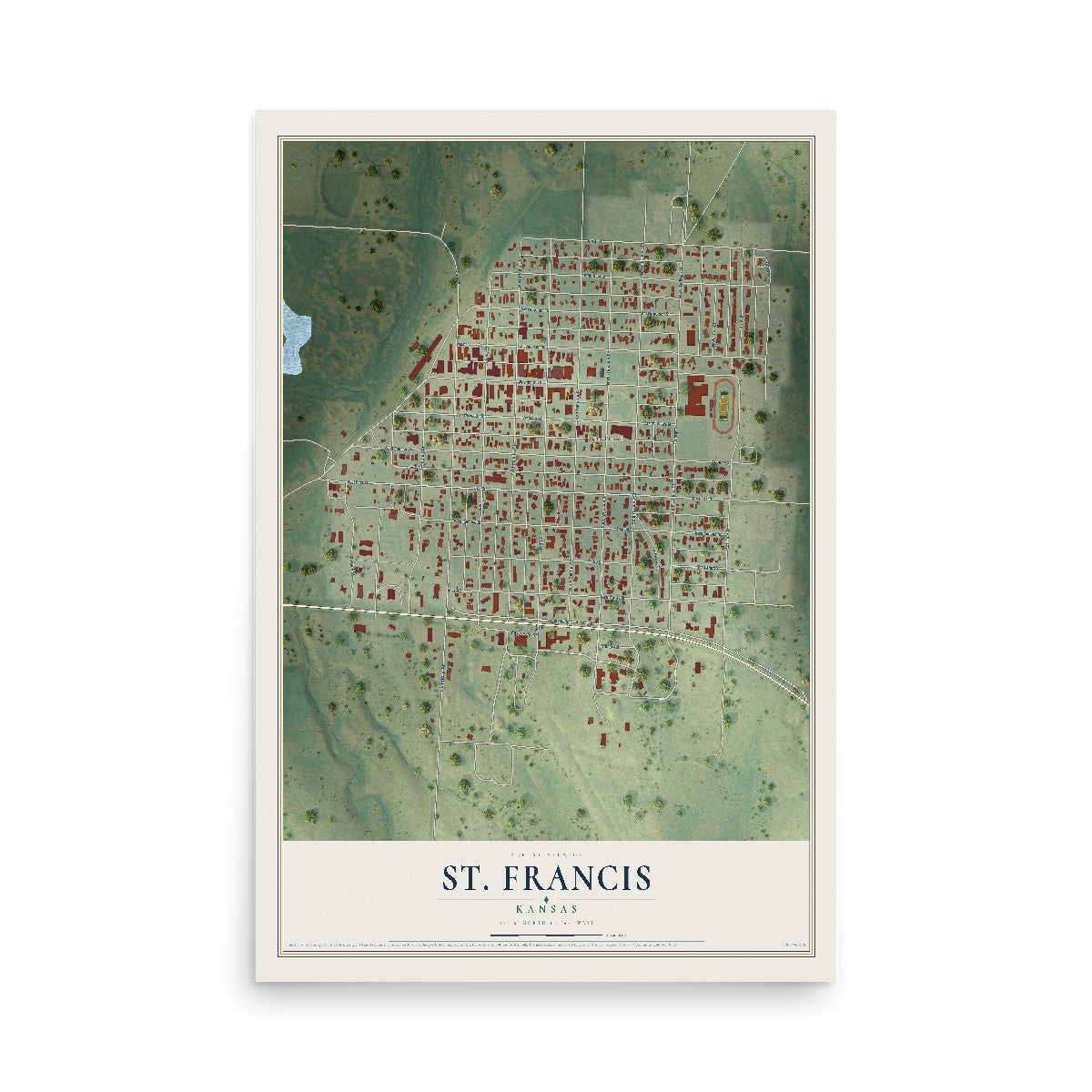 Map of St. Francis, Kansas, 12 x 18 inch unframed archival matte print