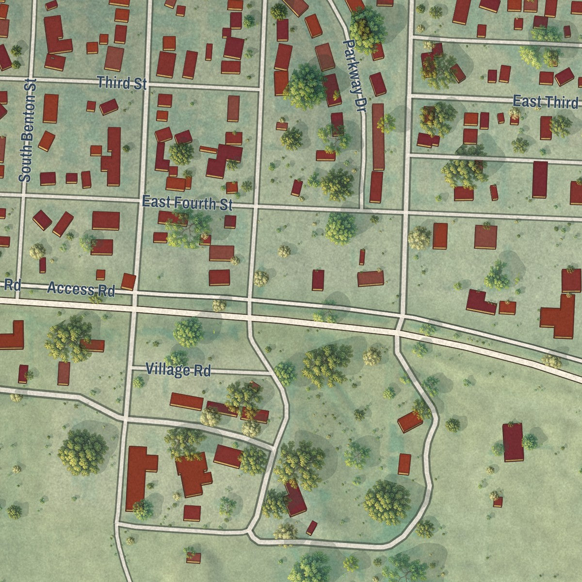 Second close-up of the map of St. Francis, Kansas print showing more streets and buildings