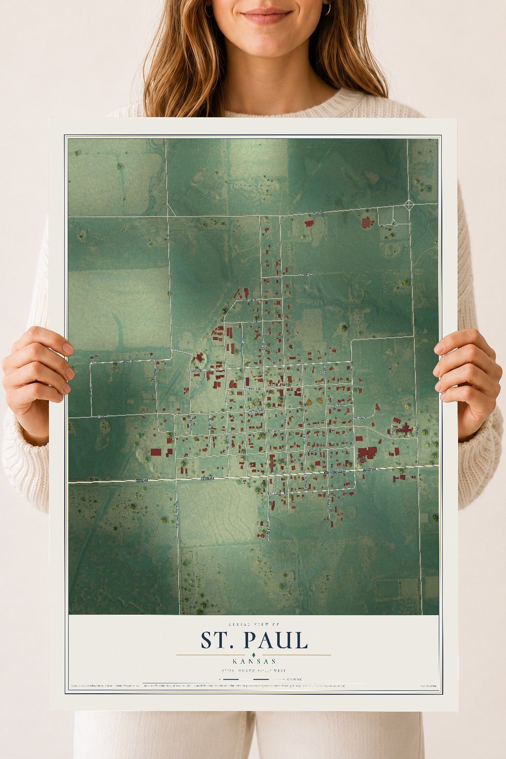 Map of St. Paul, Kansas, 18 x 24 inch unframed archival matte print