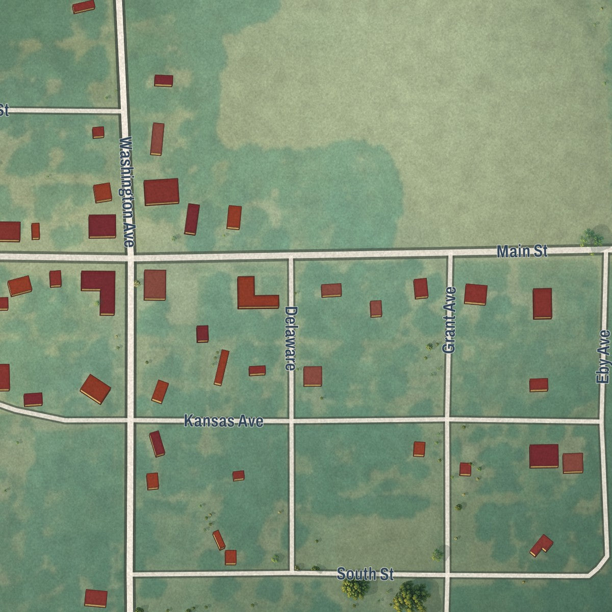 Close-up of the map of Stark, Kansas print showing street and building detail