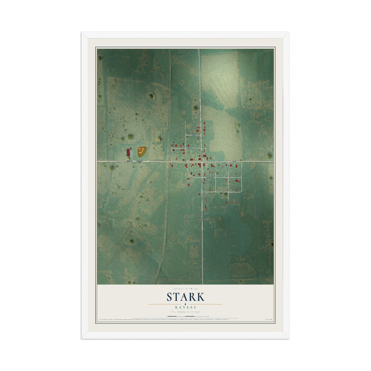 Map of Stark, Kansas, 12 x 18 inch print in a white wood frame
