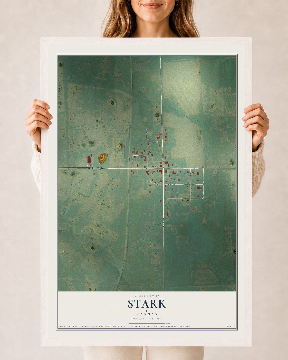 Map of Stark, Kansas, 24 x 36 inch print in a white wood frame