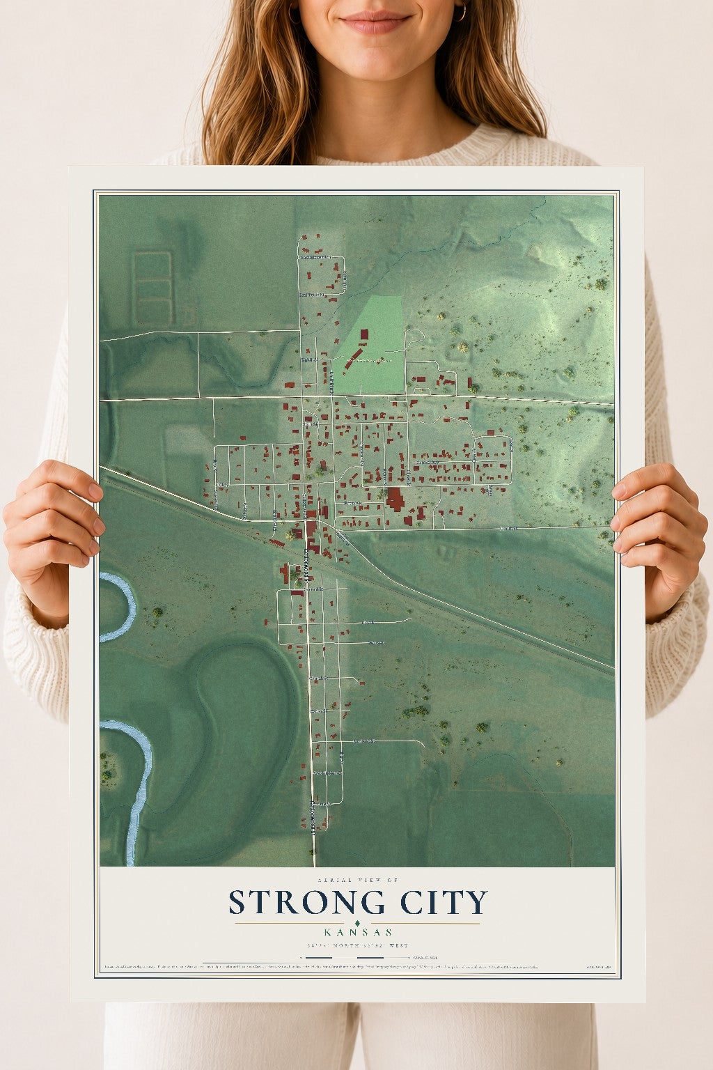 Map of Strong City, Kansas, 18 x 24 inch unframed archival matte print