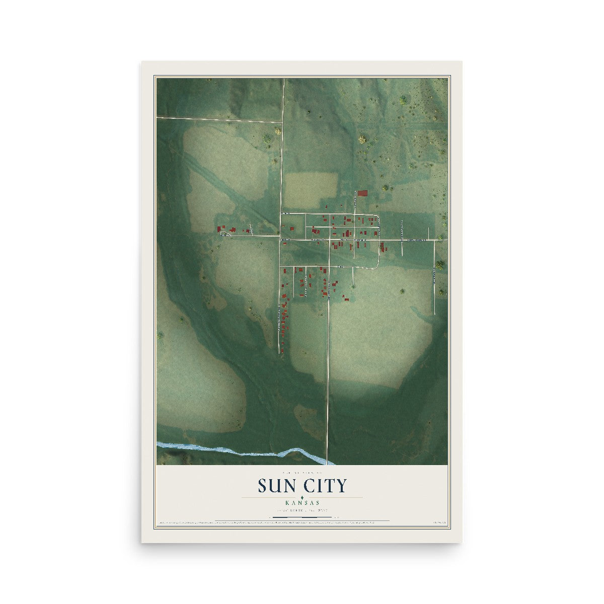 Map of Sun City, Kansas, 12 x 18 inch unframed archival matte print