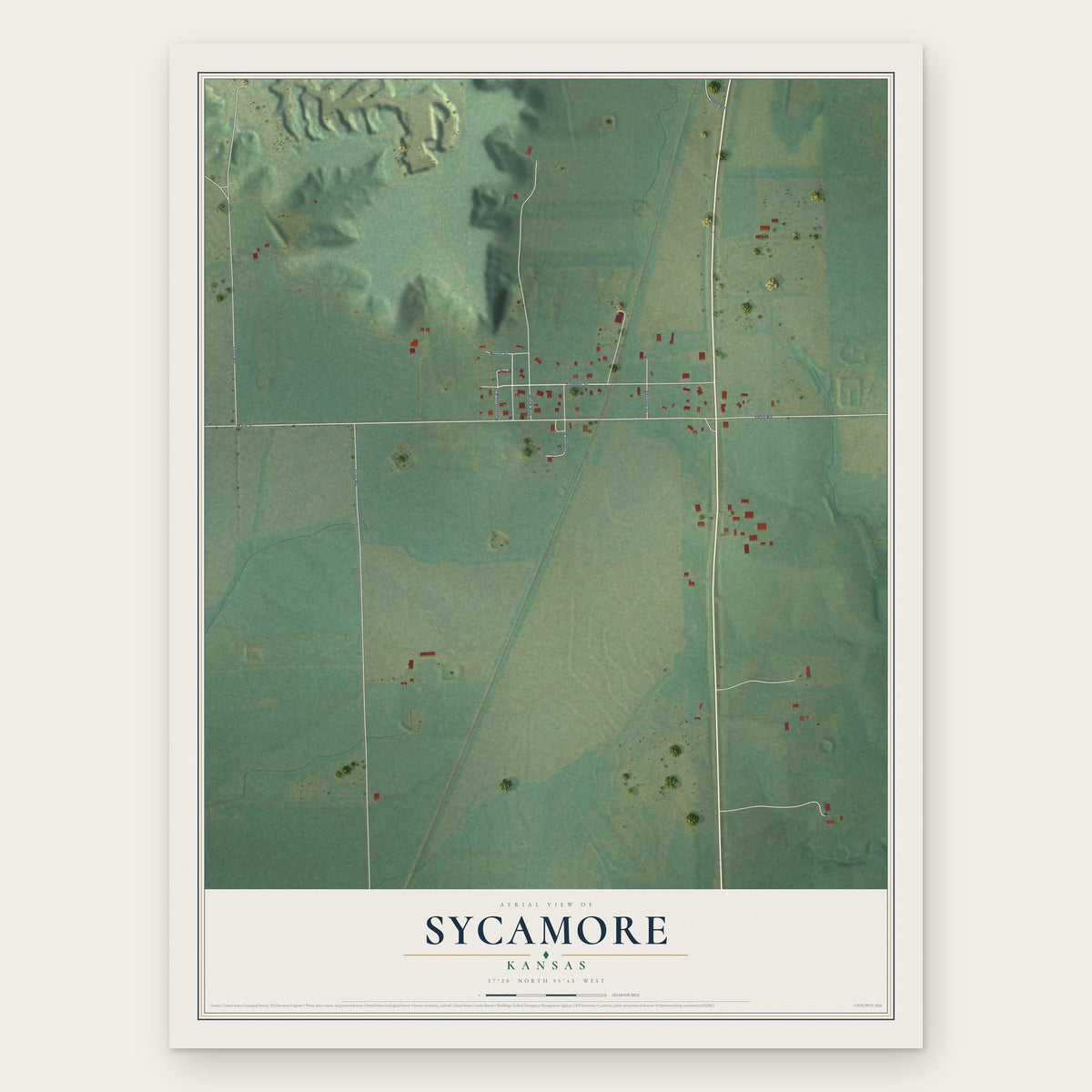 Sycamore, Kansas map print, the full design