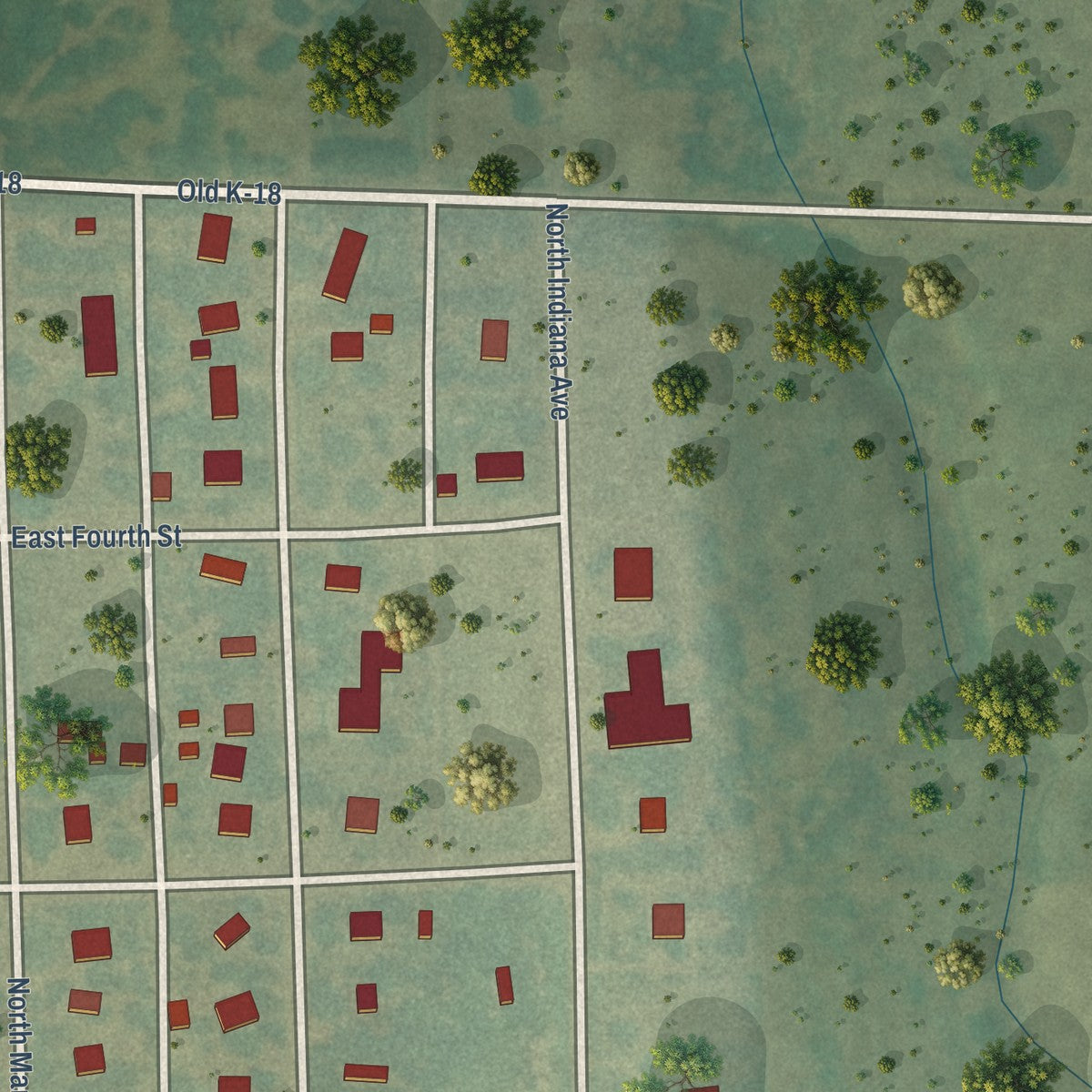 Second close-up of the map of Sylvan Grove, Kansas print showing more streets and buildings