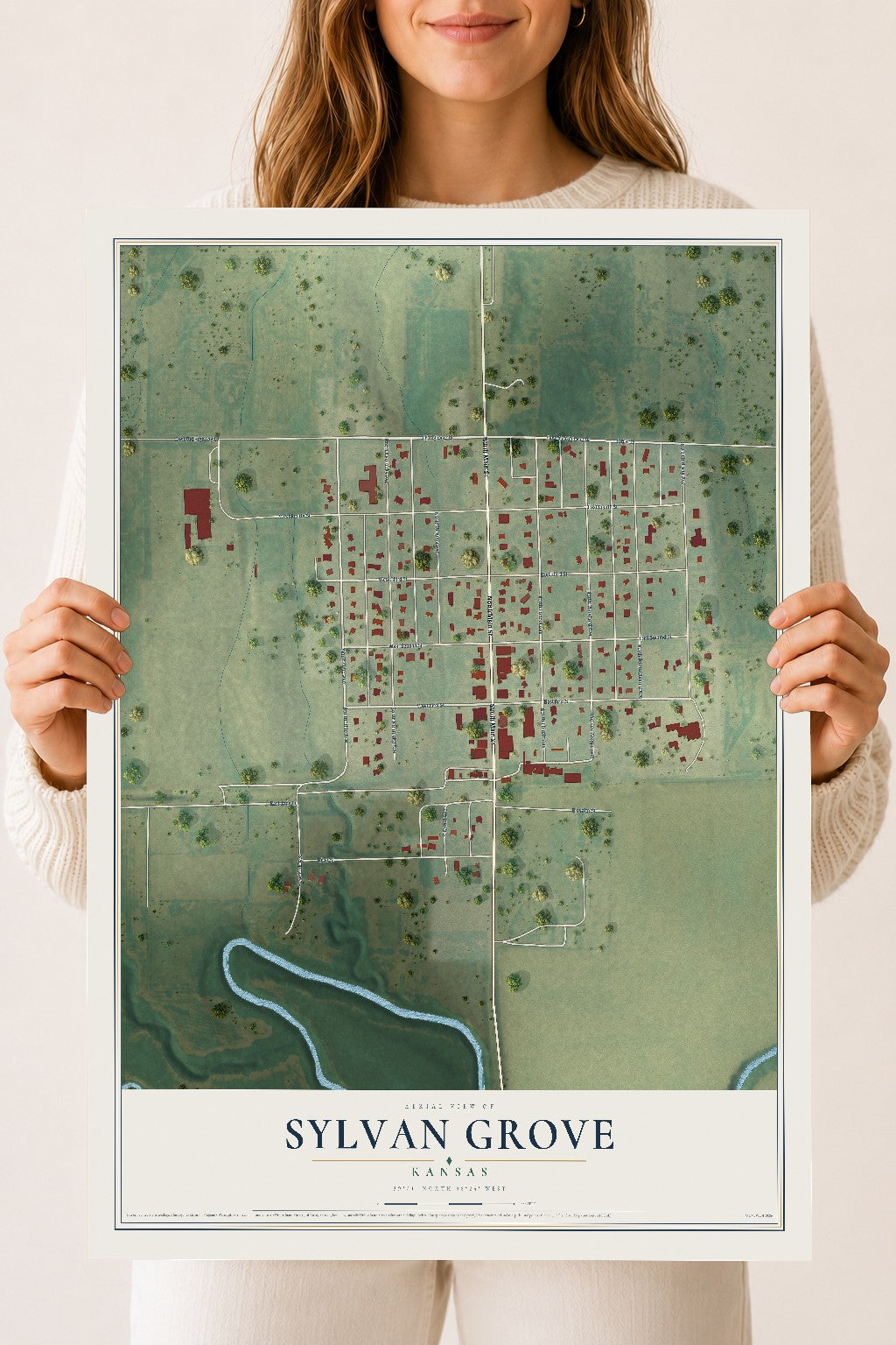 Map of Sylvan Grove, Kansas, 18 x 24 inch unframed archival matte print