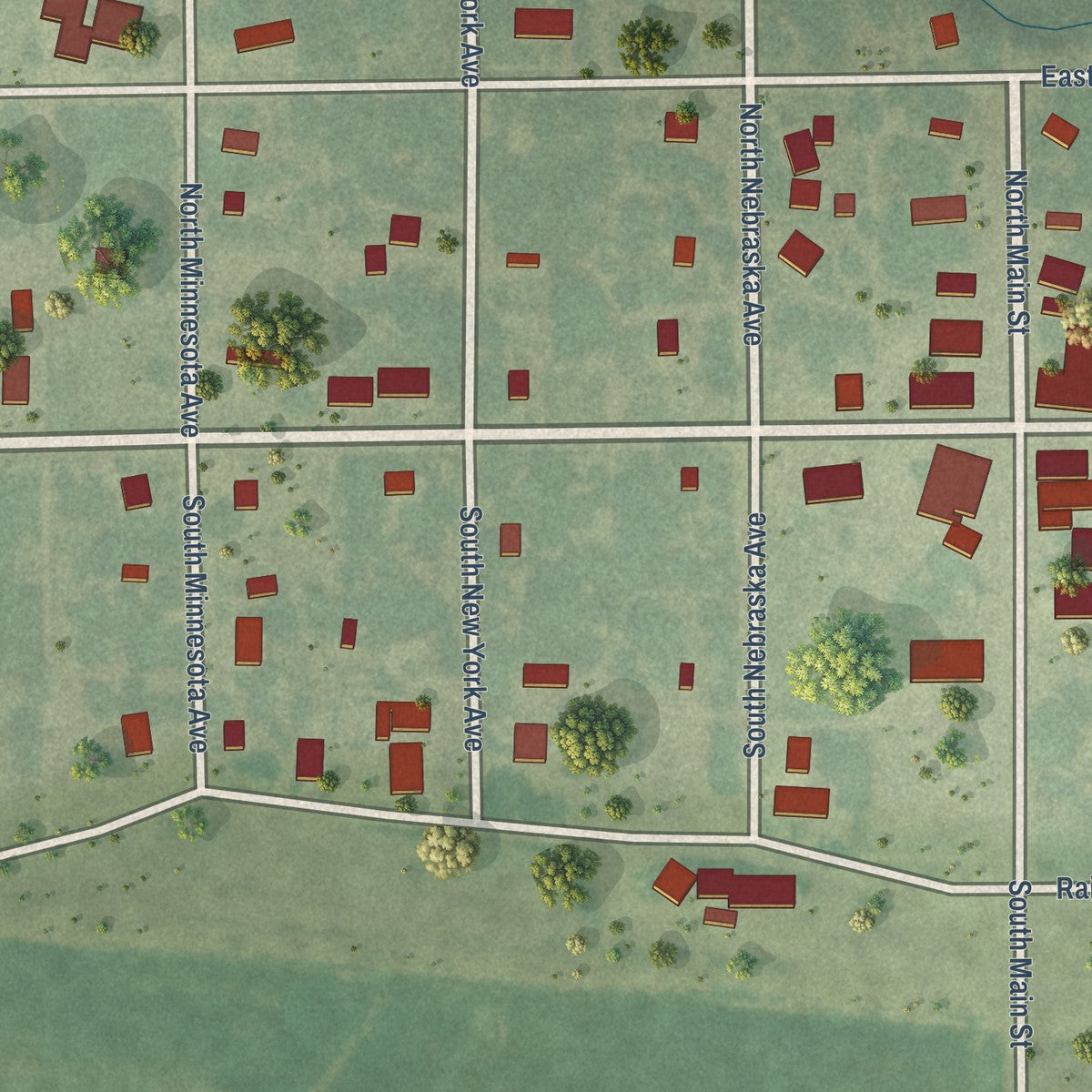 Close-up of the map of Tescott, Kansas print showing street and building detail