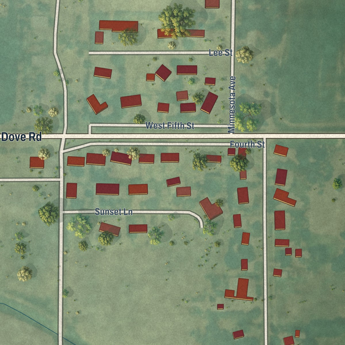 Second close-up of the map of Tescott, Kansas print showing more streets and buildings