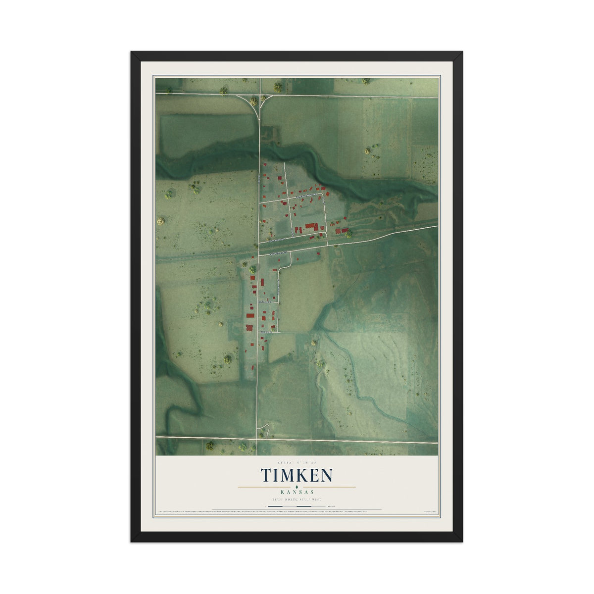 Map of Timken, Kansas, 12 x 18 inch print in a black wood frame