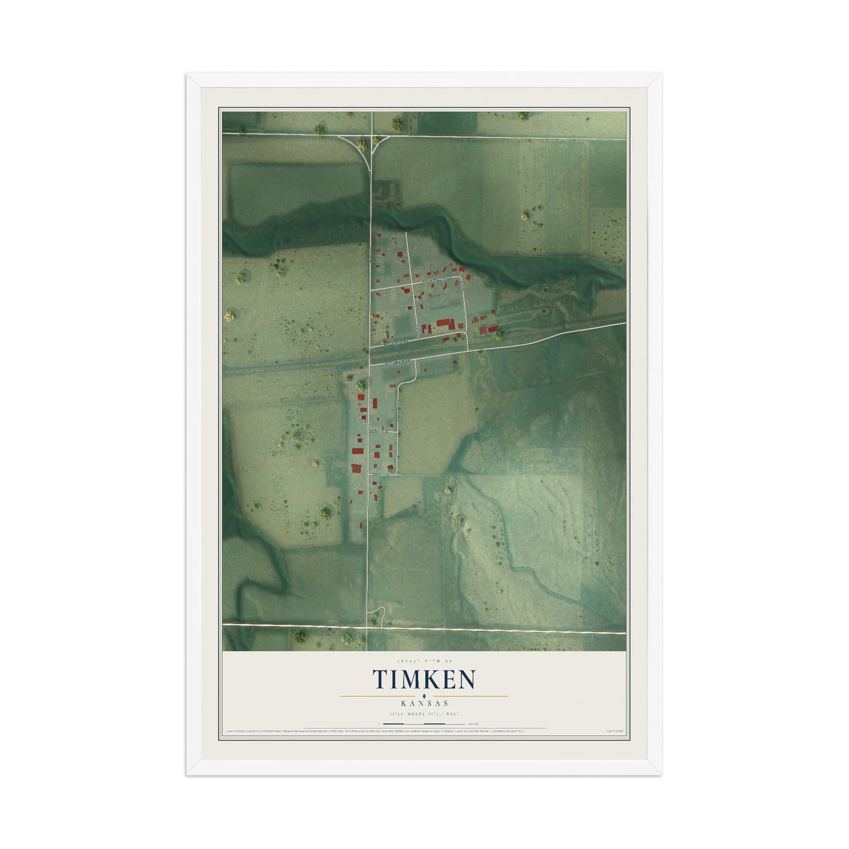Map of Timken, Kansas, 12 x 18 inch print in a white wood frame