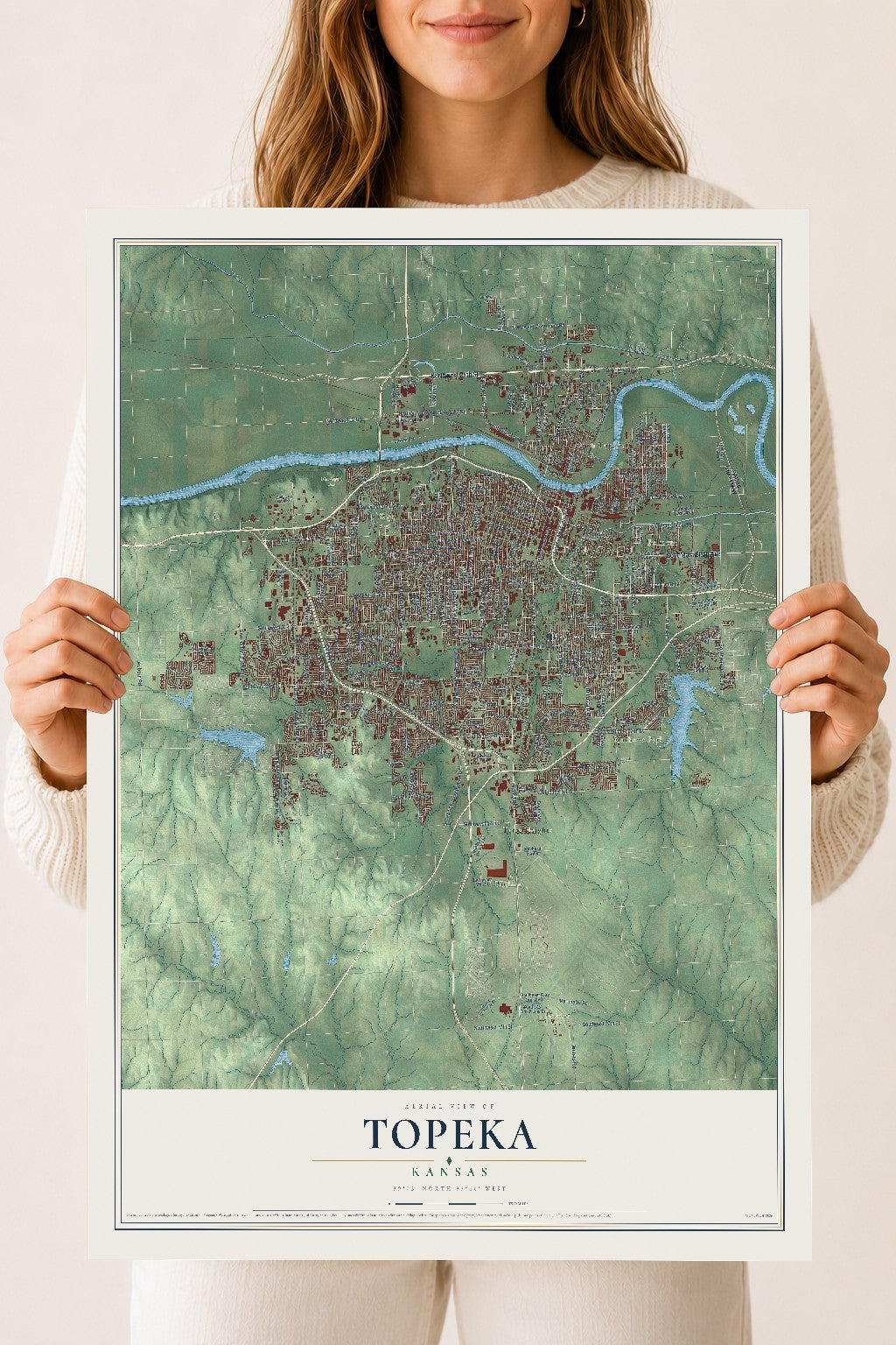 Map of Topeka, Kansas, 18 x 24 inch unframed archival matte print