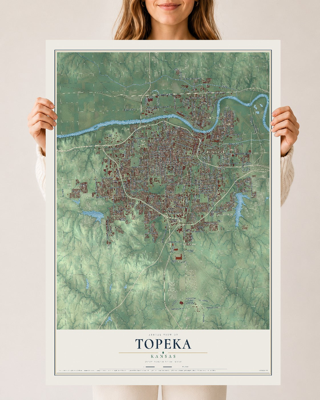 Map of Topeka, Kansas, 24 x 36 inch unframed archival matte print