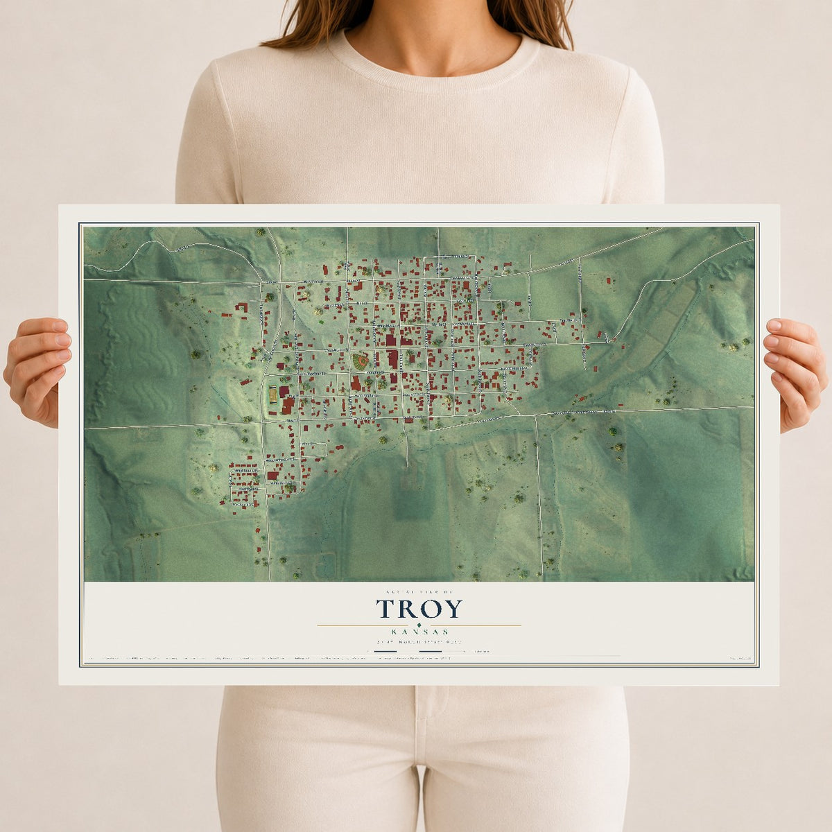 Map of Troy, Kansas, 12 x 18 inch unframed archival matte print