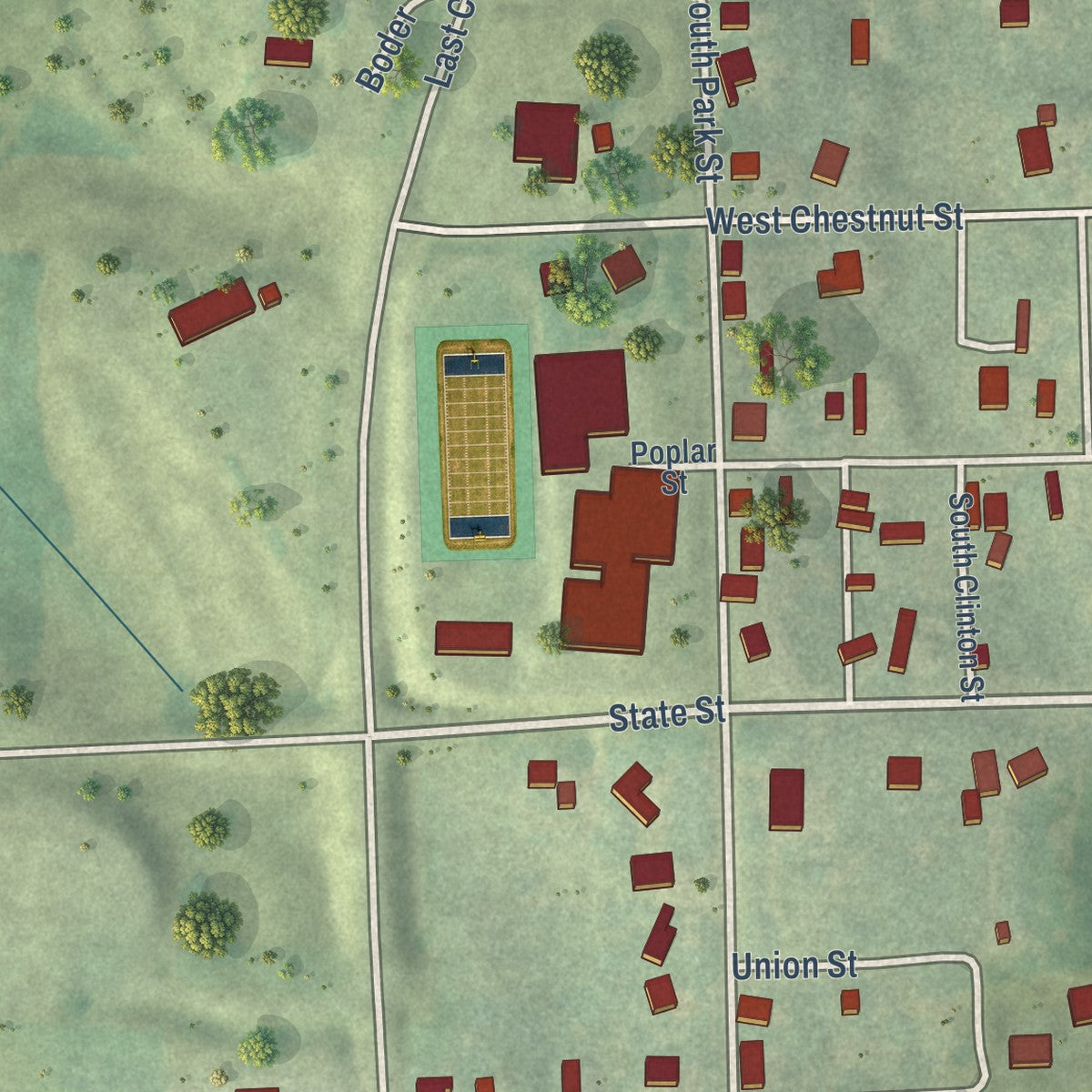 Second close-up of the map of Troy, Kansas print showing more streets and buildings