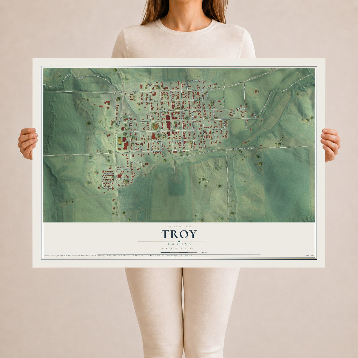 Map of Troy, Kansas, 24 x 36 inch unframed archival matte print