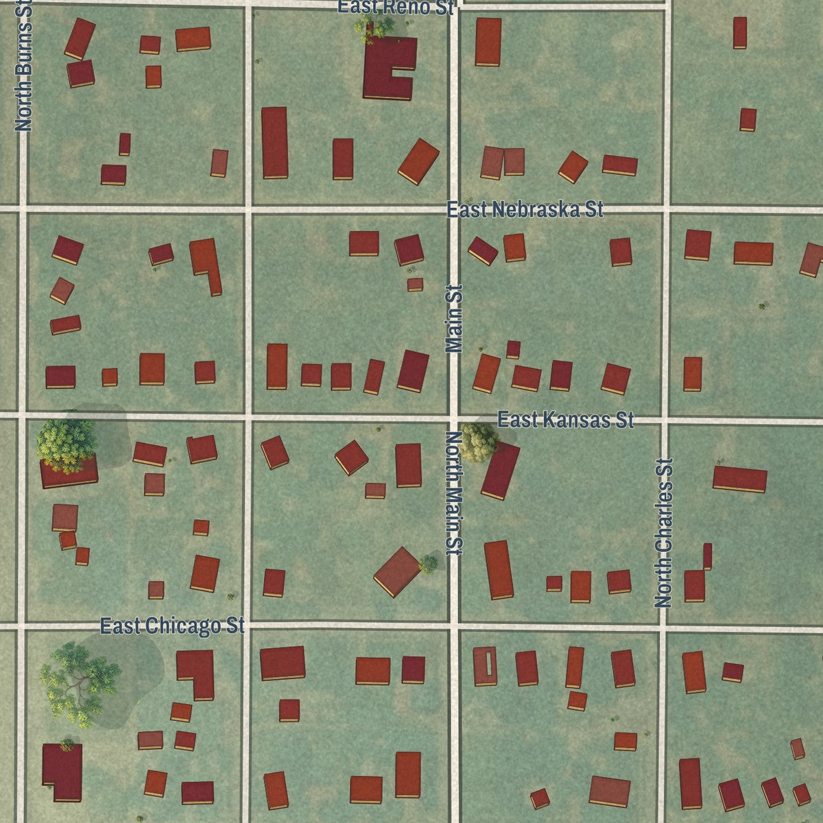 Close-up of the map of Turon, Kansas print showing street and building detail