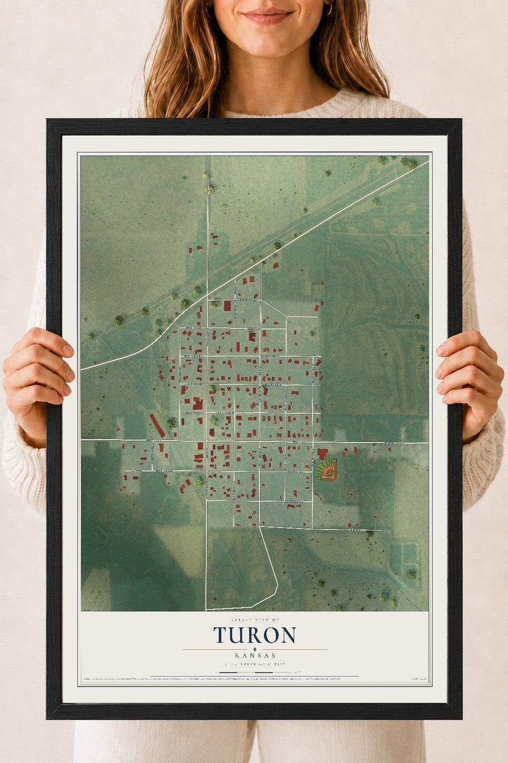 Map of Turon, Kansas, 18 x 24 inch print in a black wood frame