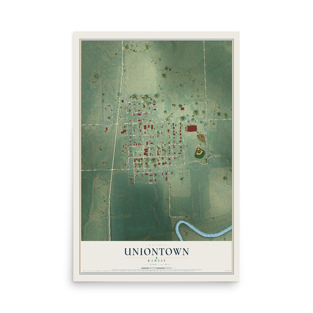Map of Uniontown, Kansas, 12 x 18 inch unframed archival matte print