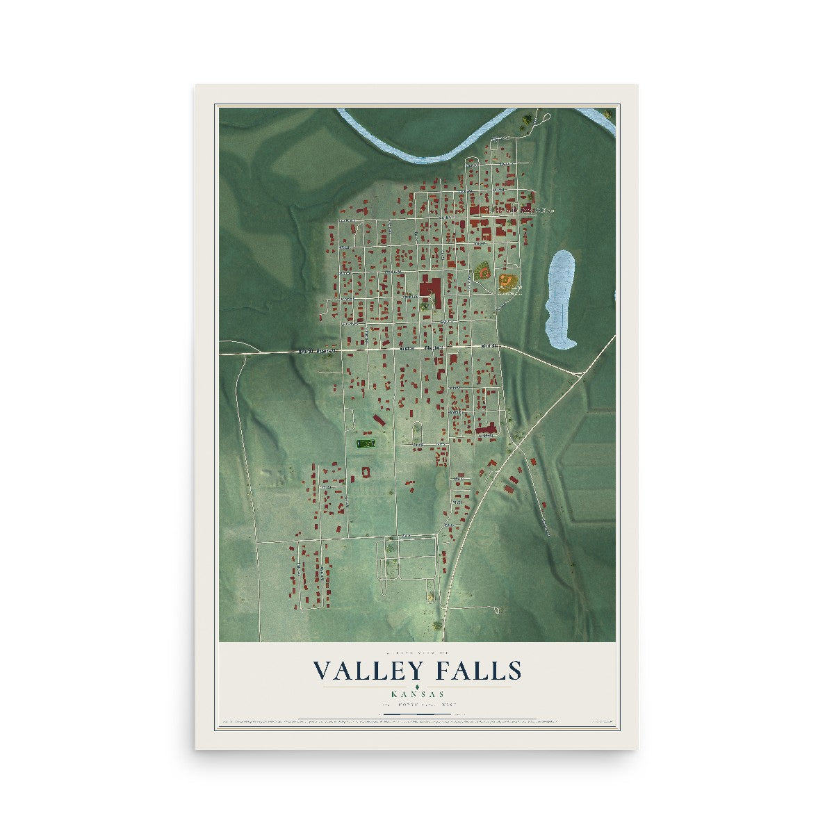Map of Valley Falls, Kansas, 12 x 18 inch unframed archival matte print