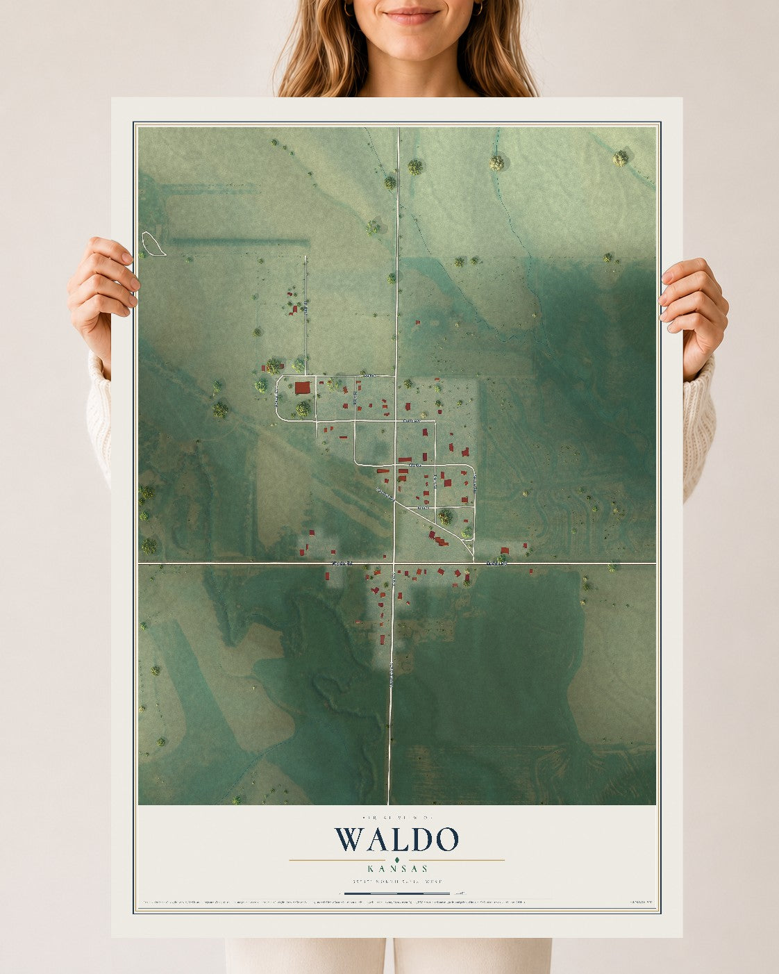 Map of Waldo, Kansas, 24 x 36 inch unframed archival matte print