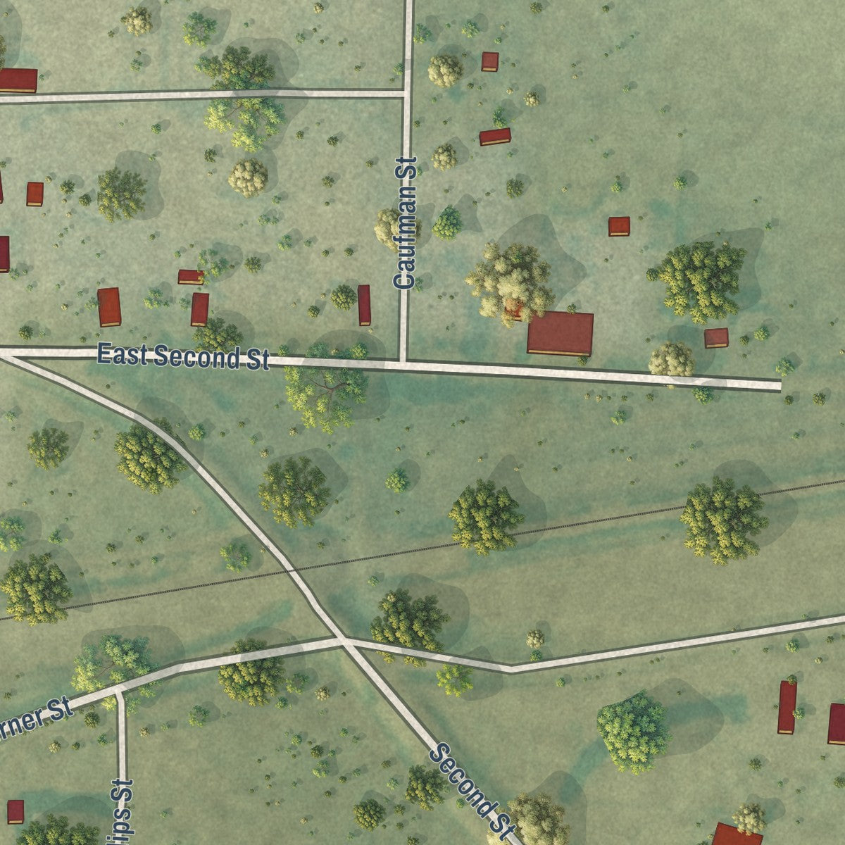 Second close-up of the map of Wallace, Kansas print showing more streets and buildings