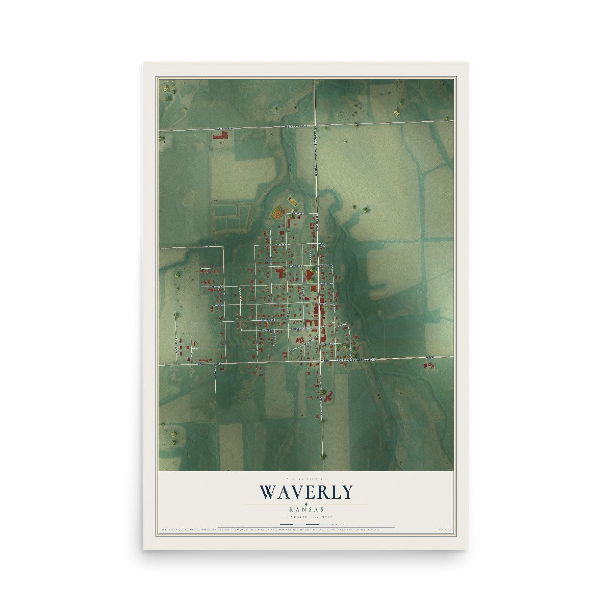 Map of Waverly, Kansas, 12 x 18 inch unframed archival matte print