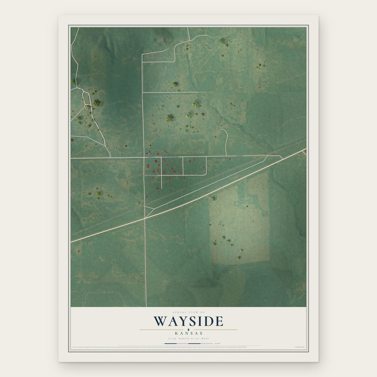 Wayside, Kansas map print, the full design