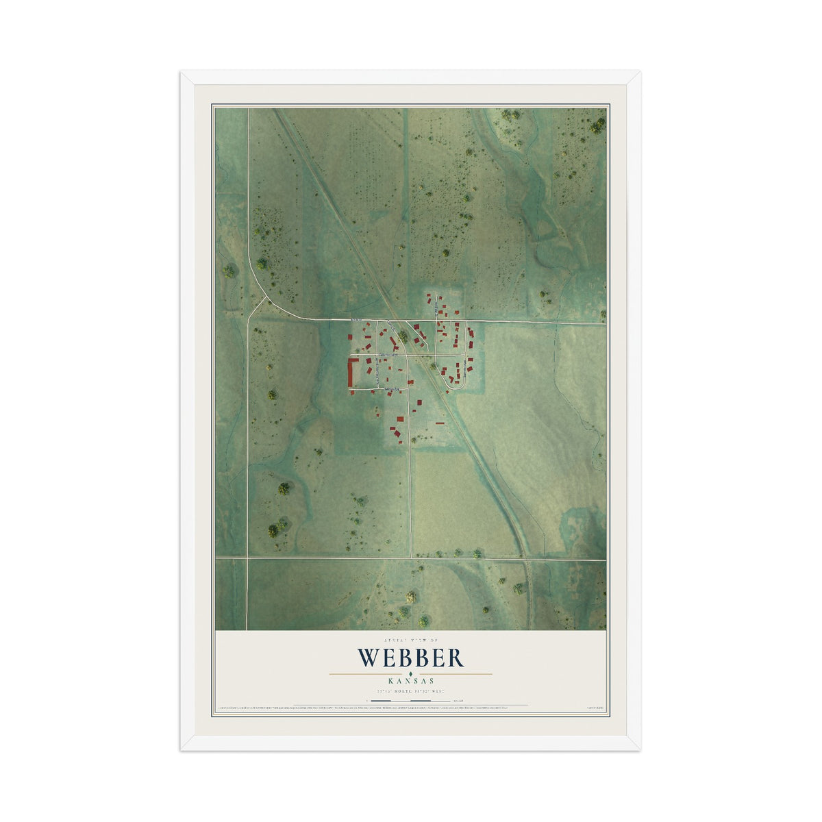 Map of Webber, Kansas, 12 x 18 inch print in a white wood frame