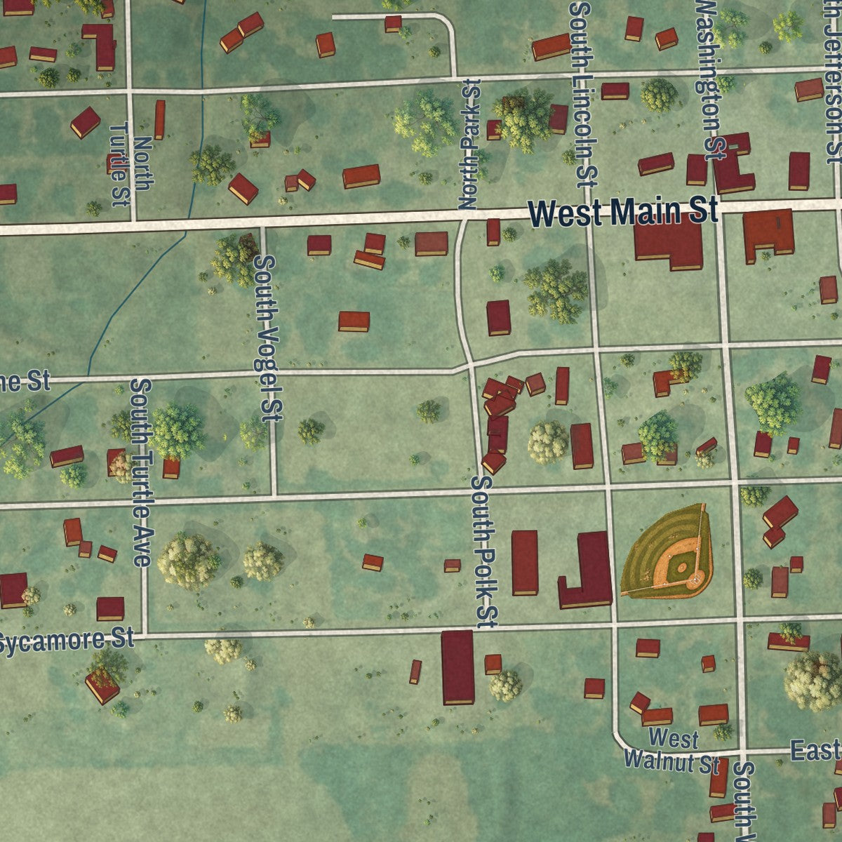 Close-up of the map of Weir, Kansas print showing street and building detail