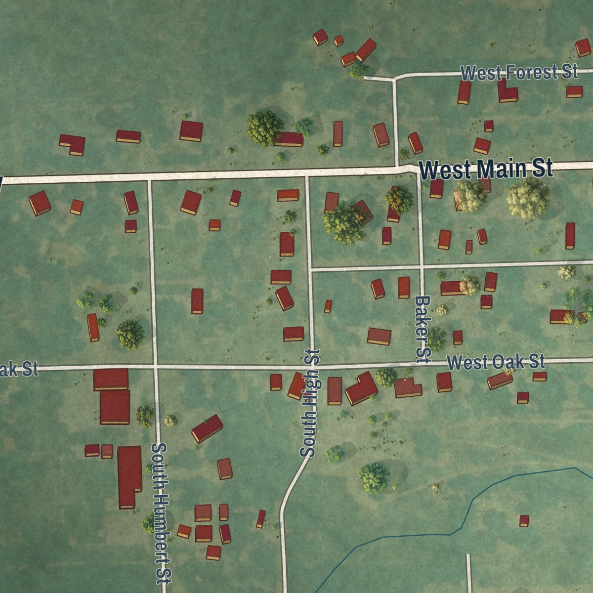 Second close-up of the map of Weir, Kansas print showing more streets and buildings