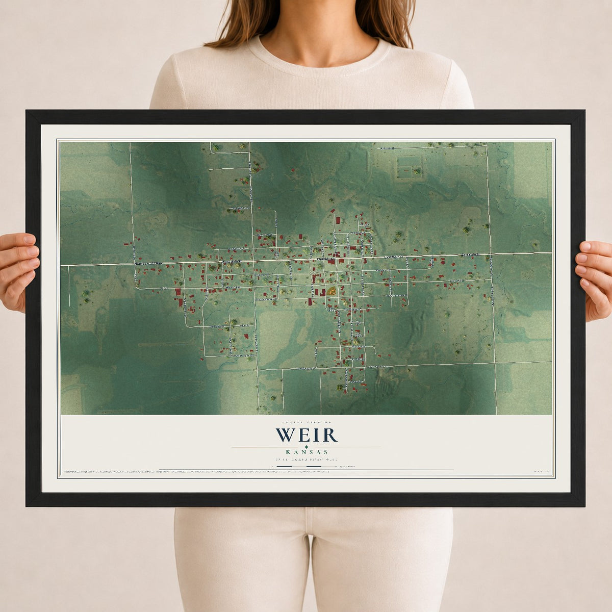 Map of Weir, Kansas, 18 x 24 inch print in a black wood frame