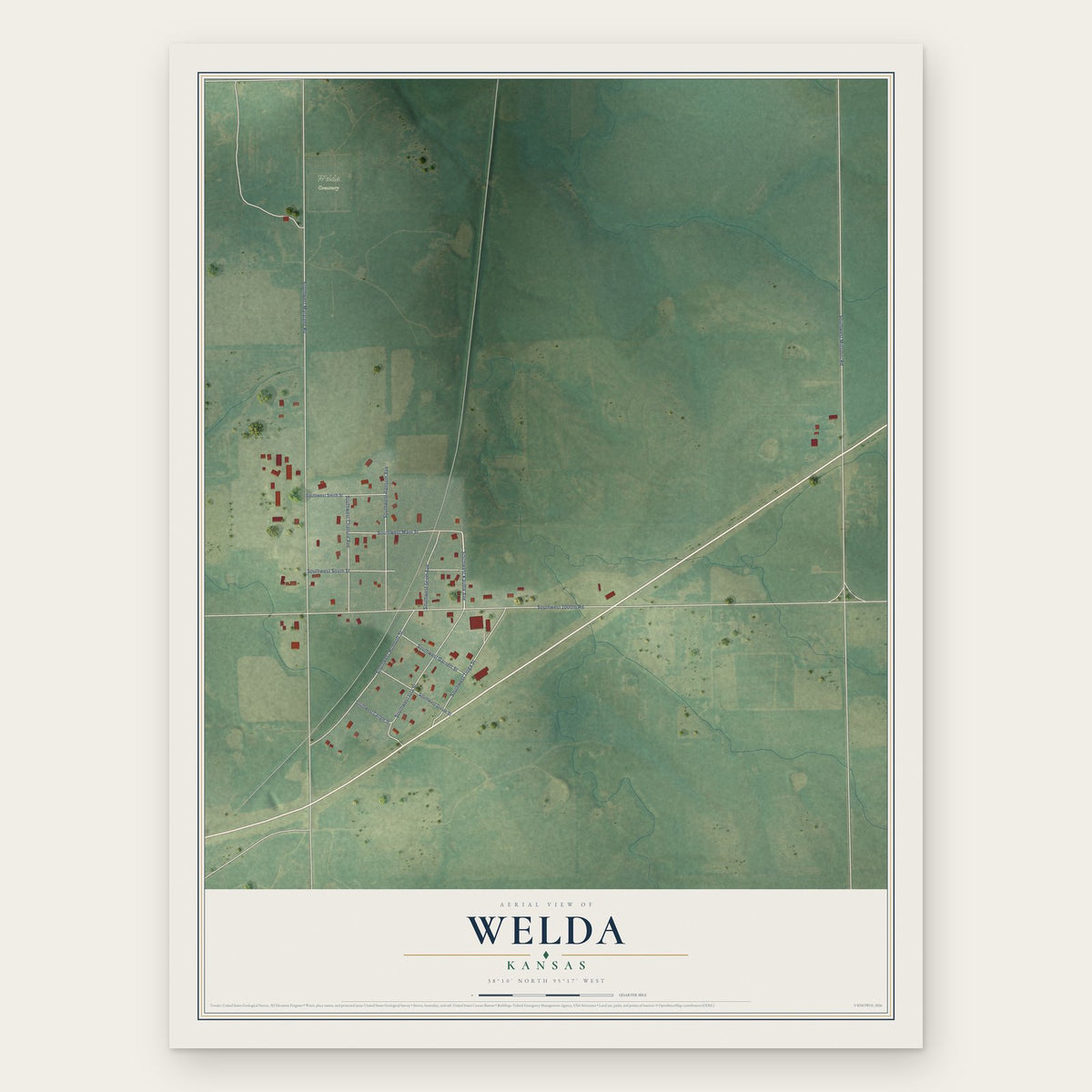 Welda, Kansas map print, the full design