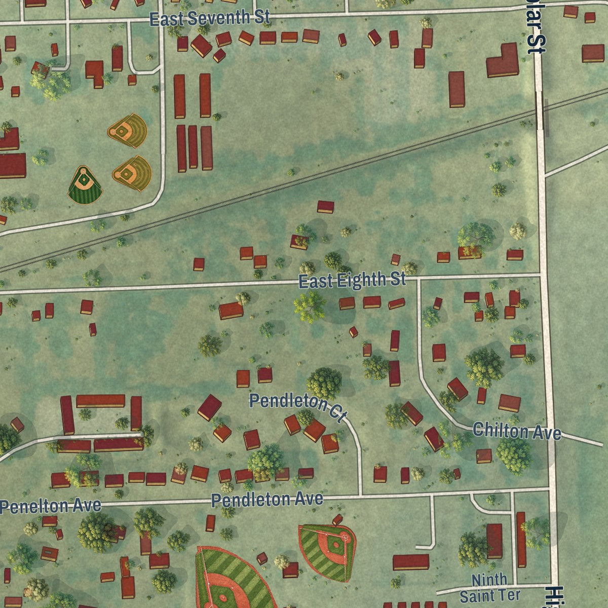 Second close-up of the map of Wellsville, Kansas print showing more streets and buildings