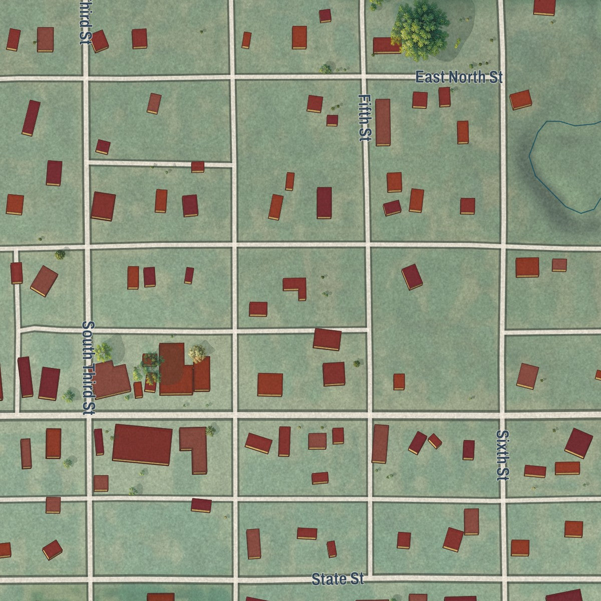 Close-up of the map of Westmoreland, Kansas print showing street and building detail