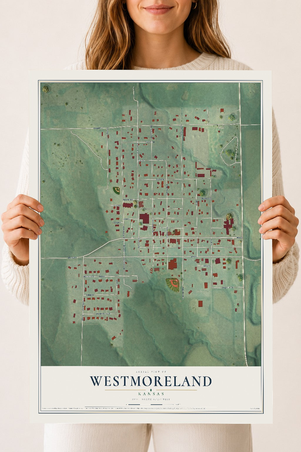Map of Westmoreland, Kansas, 18 x 24 inch unframed archival matte print