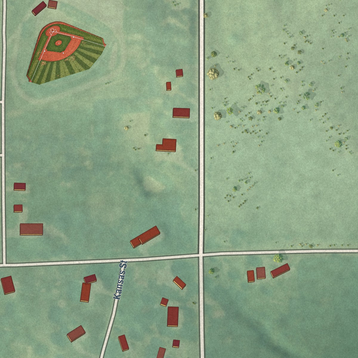 Second close-up of the map of Wetmore, Kansas print showing more streets and buildings