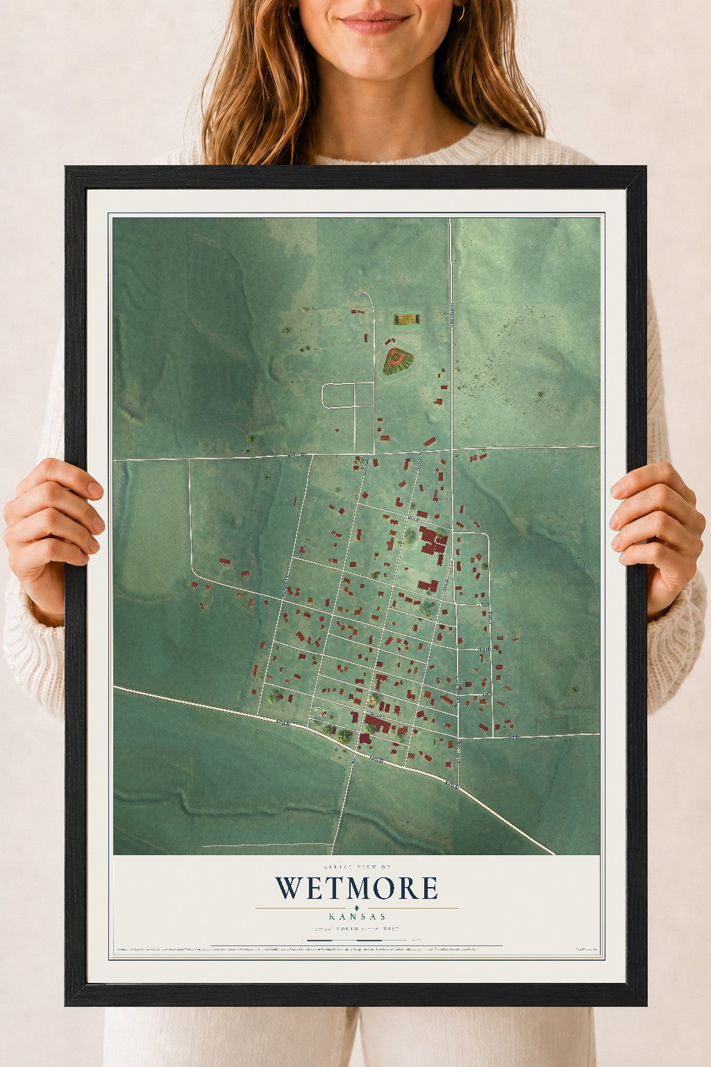Map of Wetmore, Kansas, 18 x 24 inch print in a black wood frame