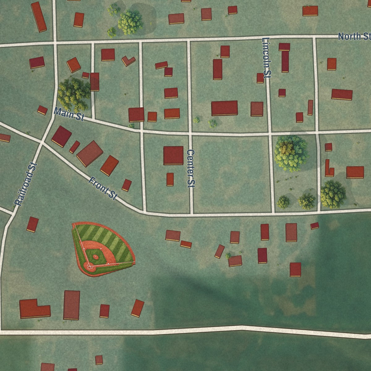 Close-up of the map of Wheaton, Kansas print showing street and building detail