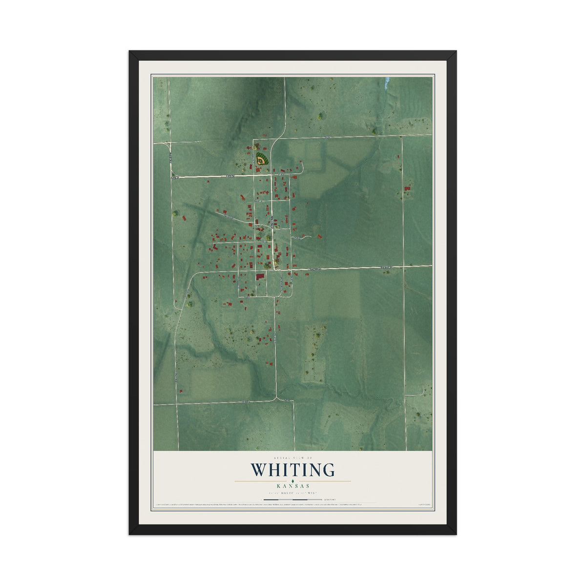 Map of Whiting, Kansas, 12 x 18 inch print in a black wood frame