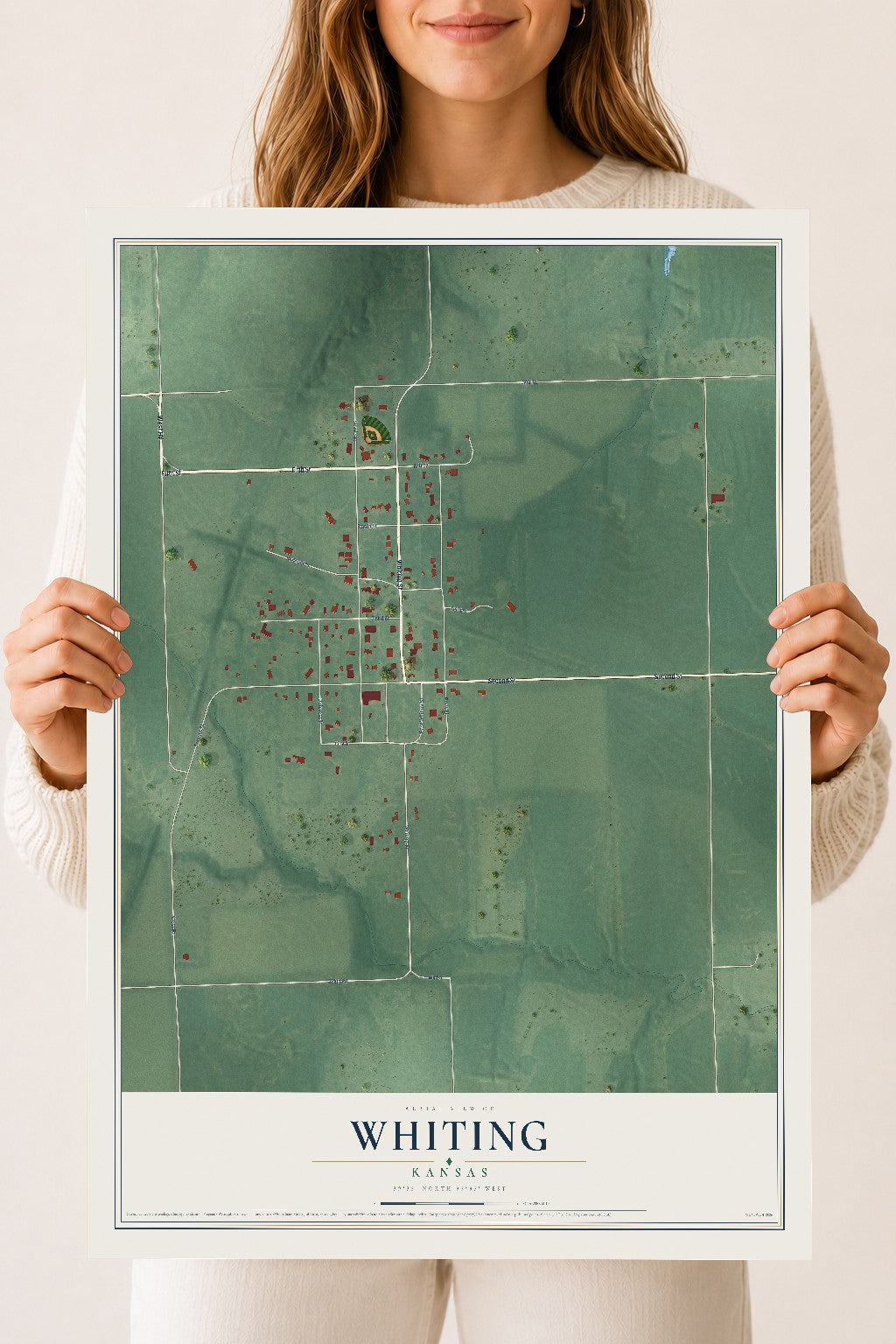 Map of Whiting, Kansas, 18 x 24 inch unframed archival matte print
