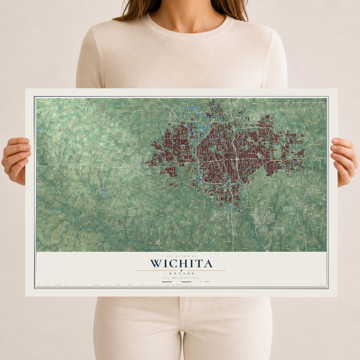 Map of Wichita, Kansas, 12 x 18 inch unframed archival matte print