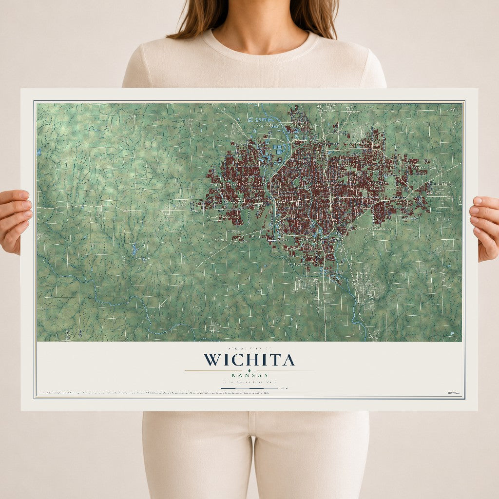 Map of Wichita, Kansas, 18 x 24 inch unframed archival matte print