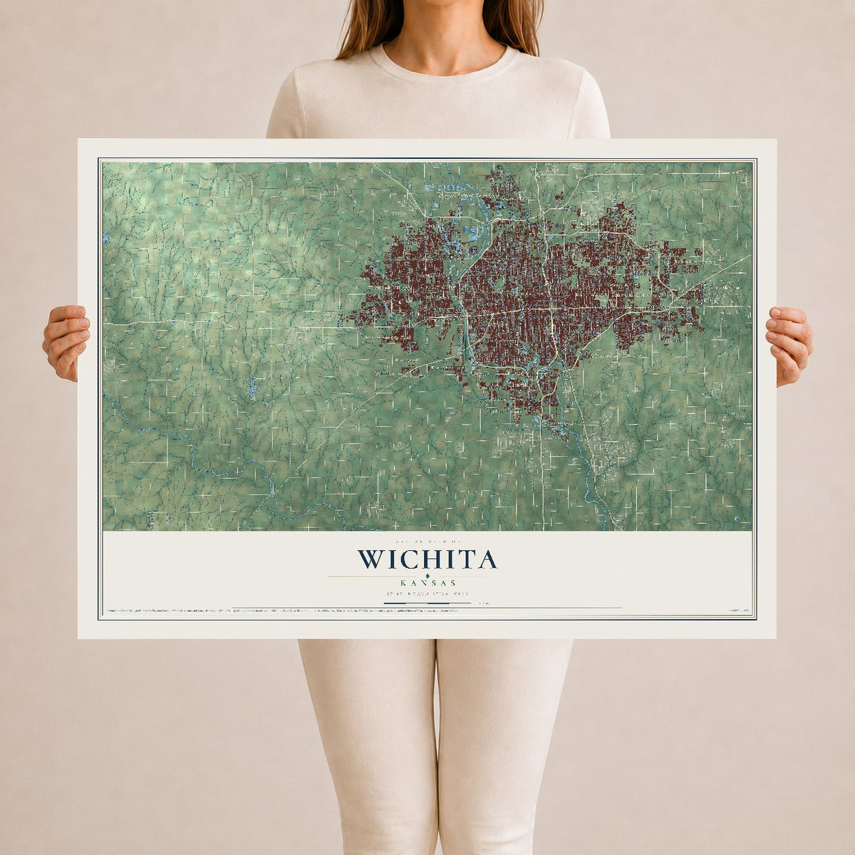 Map of Wichita, Kansas, 24 x 36 inch unframed archival matte print